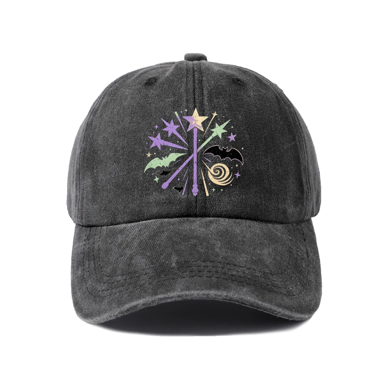 Magic Wand Purple Stars Graphic Vintage Washed Baseball Cap, Adjustable Unisex Dad Hat, Weekend Gift