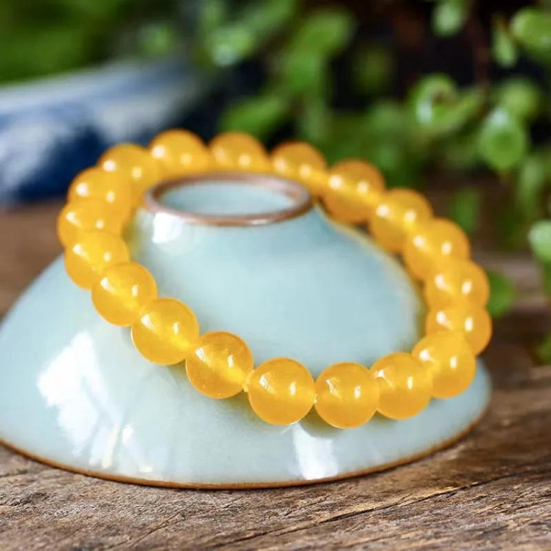 Yellow Jade Round Bead Bracelet Crystal Round Bead Bracelet Multi Treasure Jewelry