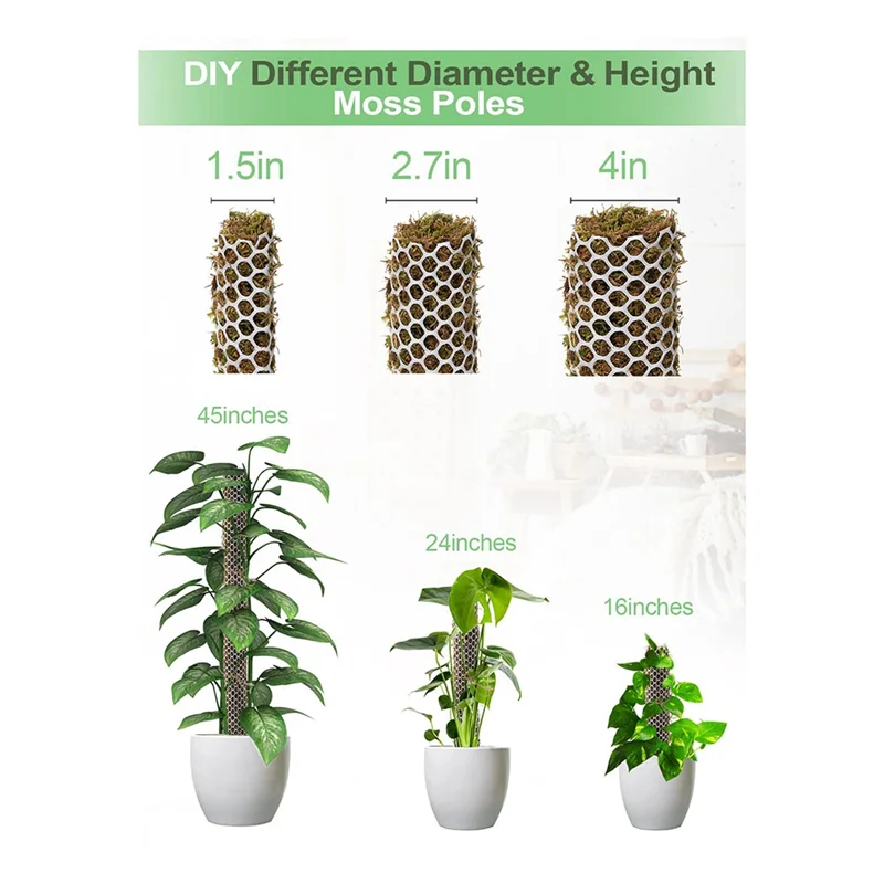 T03C-Plastic Moss Monstera Poles Mesh Kit, DIY Self-Watering Moss Stake for Plants, Monstera Supports