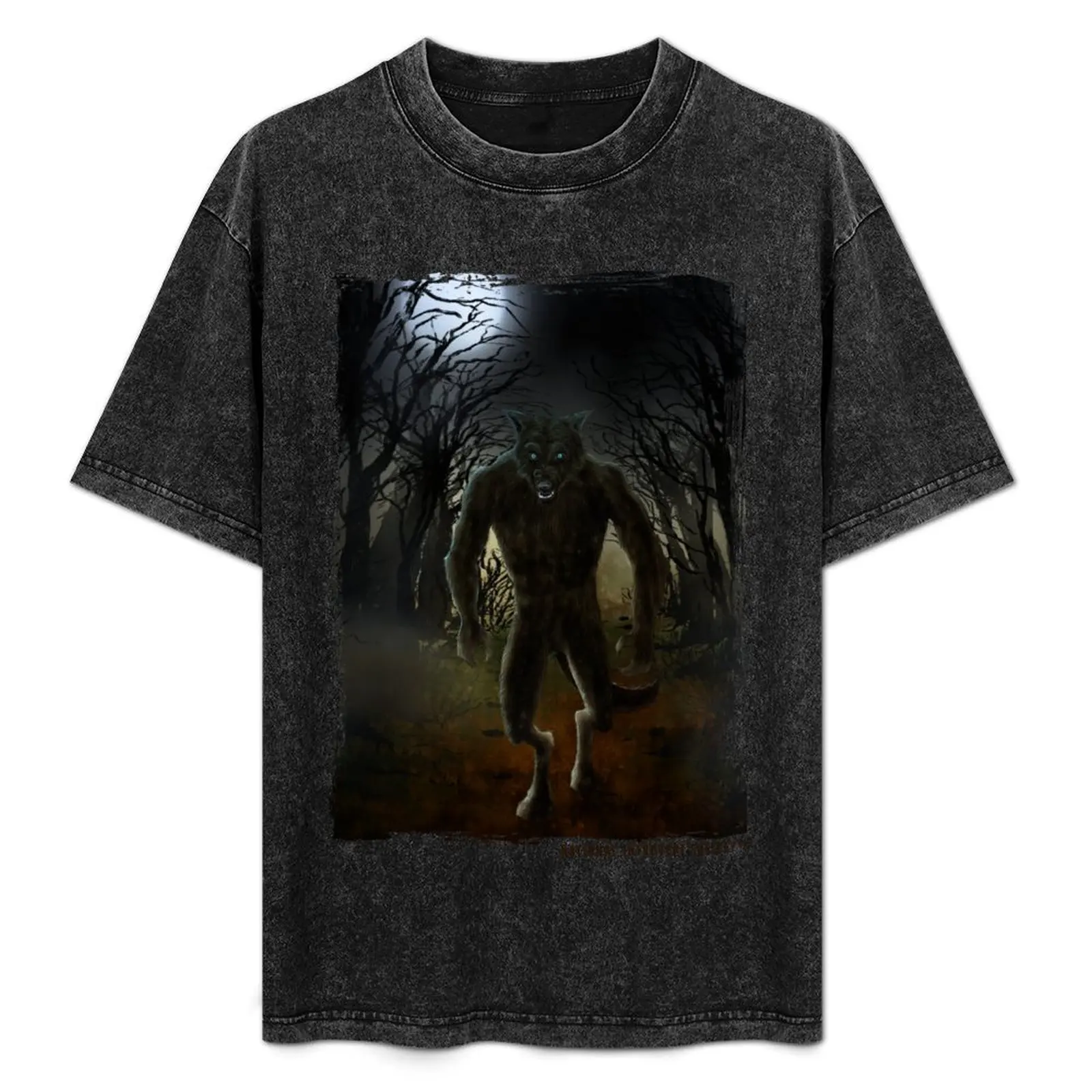

Michigan Dogman - Beast of Bray Road - Original Comic Watercolor Cryptid Artwork T-Shirt Simple Casual Short Sleeve Tee