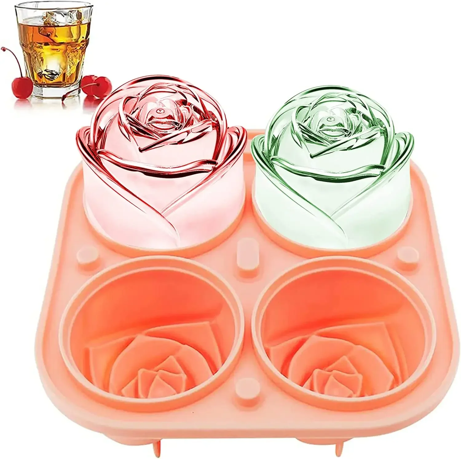 3D Rose Ice Molds Large Ice Cube Trays Make 4 Giant Cute Flower Shape Silicone Rubber Fun Big Ice Ball Maker Mould Yoghurt New