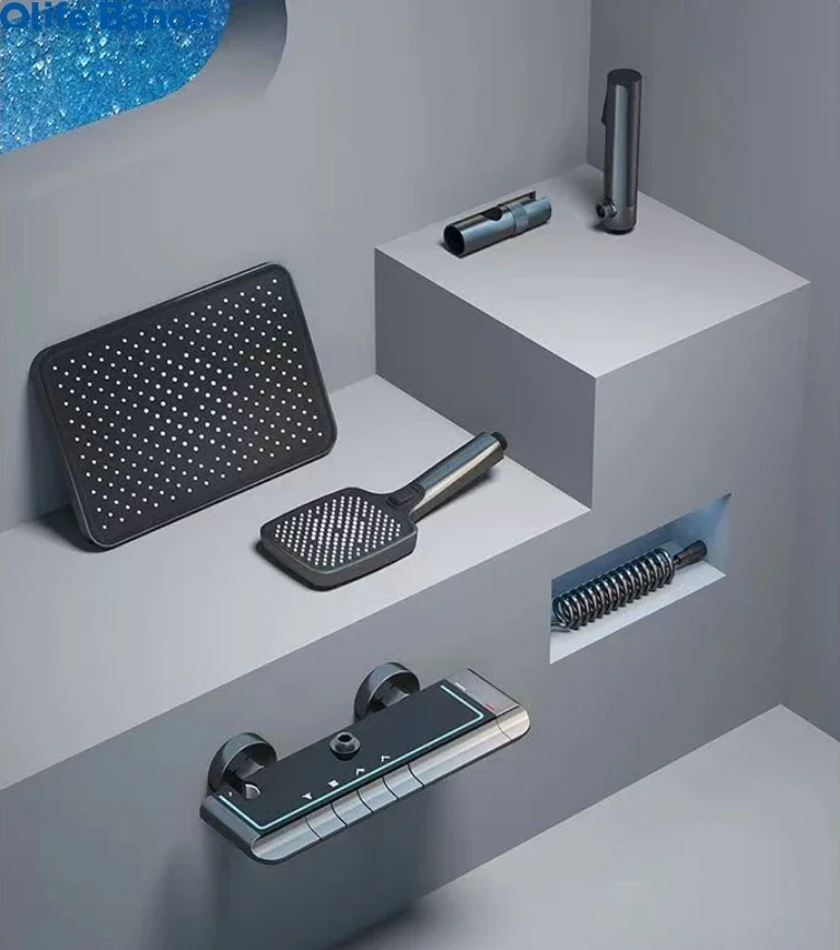 Cheap Price  Waterfall Shower Head Piano Key Brass Bathroom Digital Display Faucet Set 4 Functions Tap Shower System Set