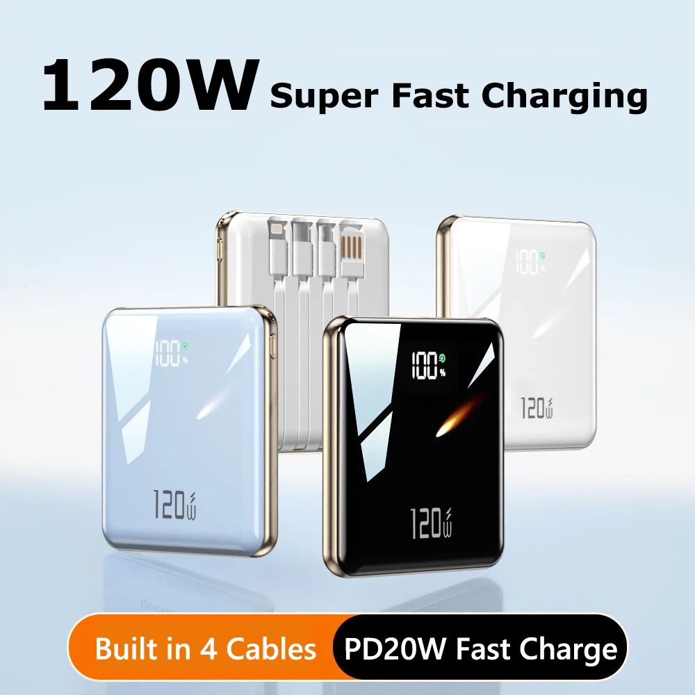 20000mAh Power Bank Ultra Thin Portable Charger with Built-in Cable Large Capacity Super Fast Charging Powerbank for iPhone 17