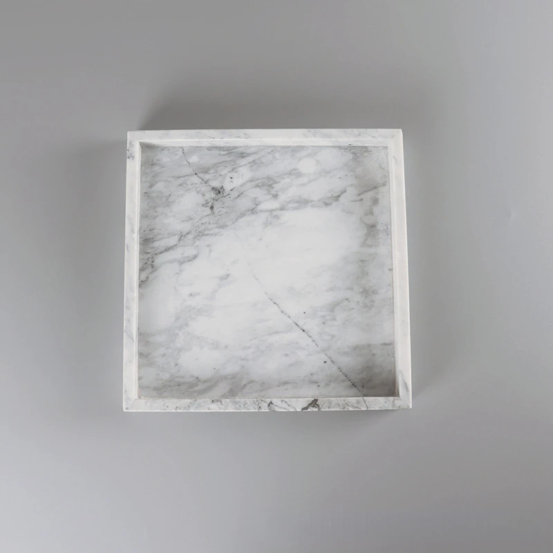 Hotel model room bathroom tray cake tray home cosmetics cloud white splicing natural marble stone square tray