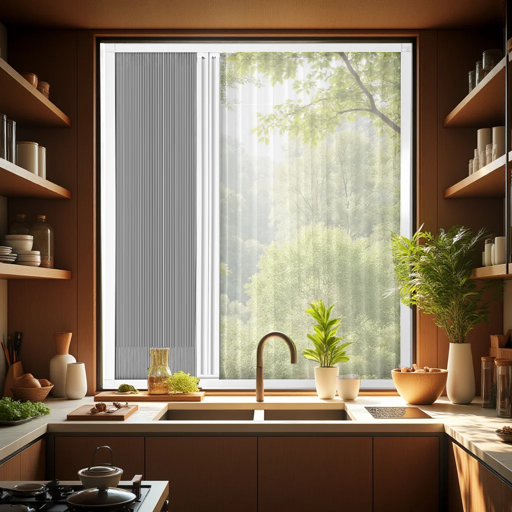 Pleated Mosquito Net & Day Night Honeycomb Shades Combo for Sliding Doors, Total Blackout, Insect Proof Screen