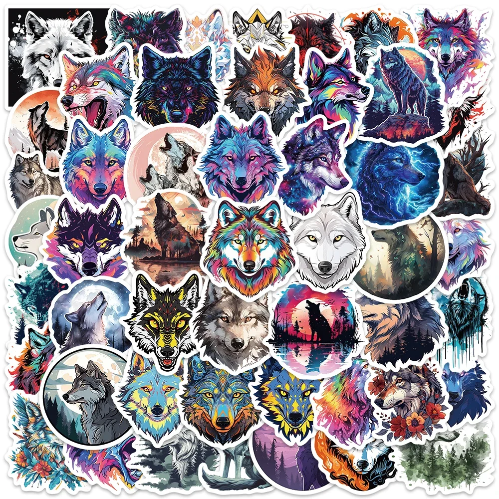 50Pcs Wolf Stickers Vinyl Wolf DIY Stickers Scrapbooking Phone Luggage Skateboard  Waterproof Decals