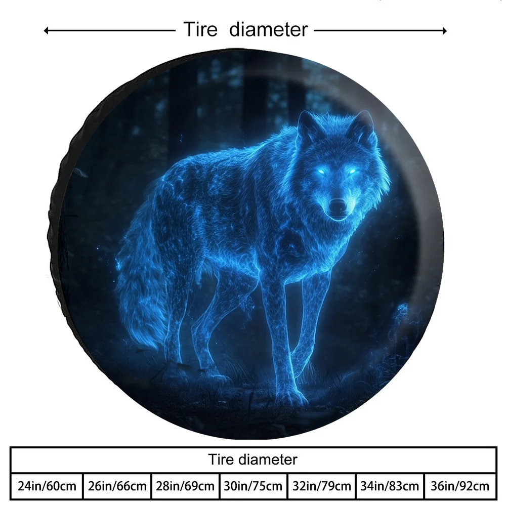 Blue Light Wolf Tire Cover Mystical Graphic Spare Wheel Protector for SUV Truck Off-Road Durable