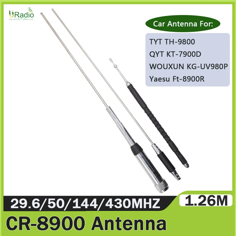 

CR-8900 Car Antenna 29.6mhz/50/144/430MHz 126CM For TYT TH-9800 QYT KT-7900D Stainless with SL16 PL-259 Mobile Vehicle Antenna