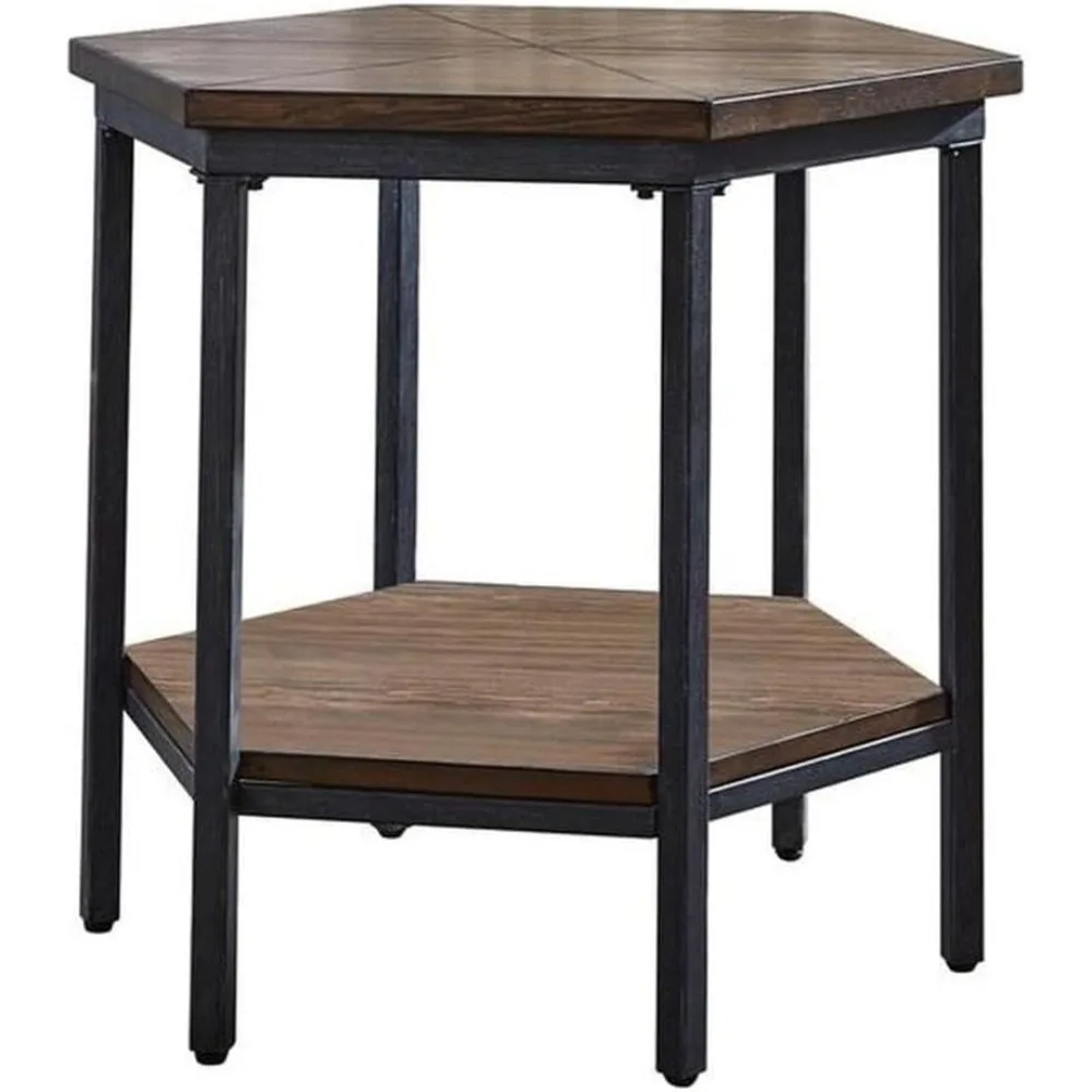 

Торцевой столик Журнальный столик, шестигранный, переходный, для дома, с одной полкой из металла, шоколада