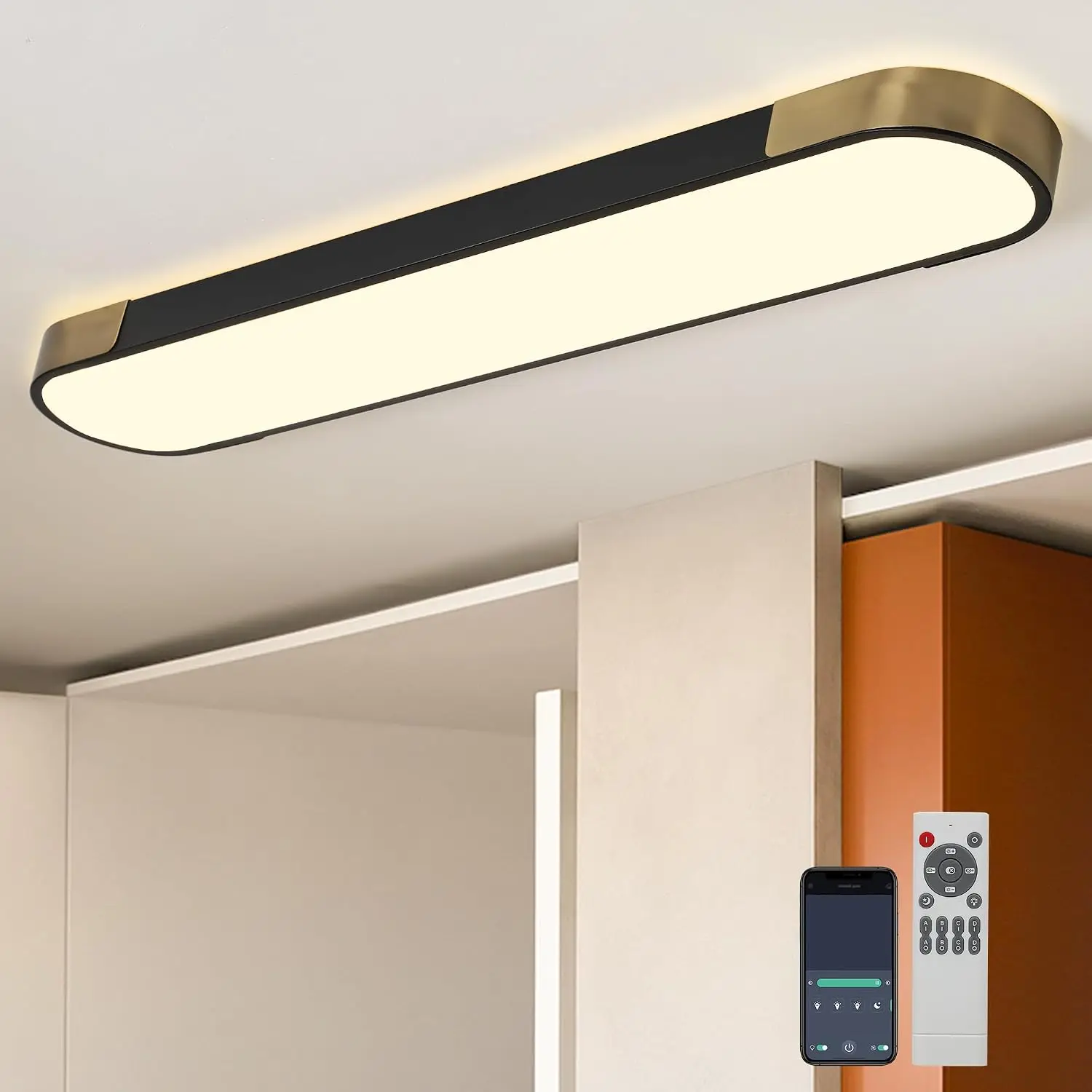 Dimmable Flush Mount LED Ceiling Lamp Linear Gold Kitchen Laundry Garage Shop Office