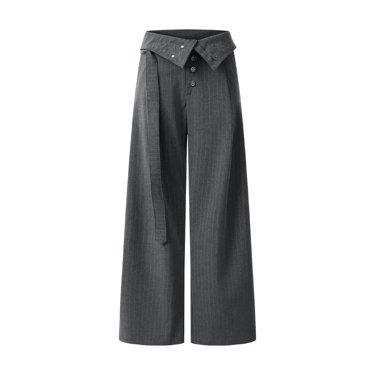 Asymmetric High Waist Striped Wide Leg Pants Multi‑Button Front Loose Suit Trousers With Dark Streetwear Formal Casual Bottoms