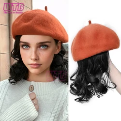 Hat Wig Synthetic Short Curly Wavy Hair Wigs With Hat Berets Cap Wig Hair Extension Black Brown Wig Cap Heat Resistant Wire