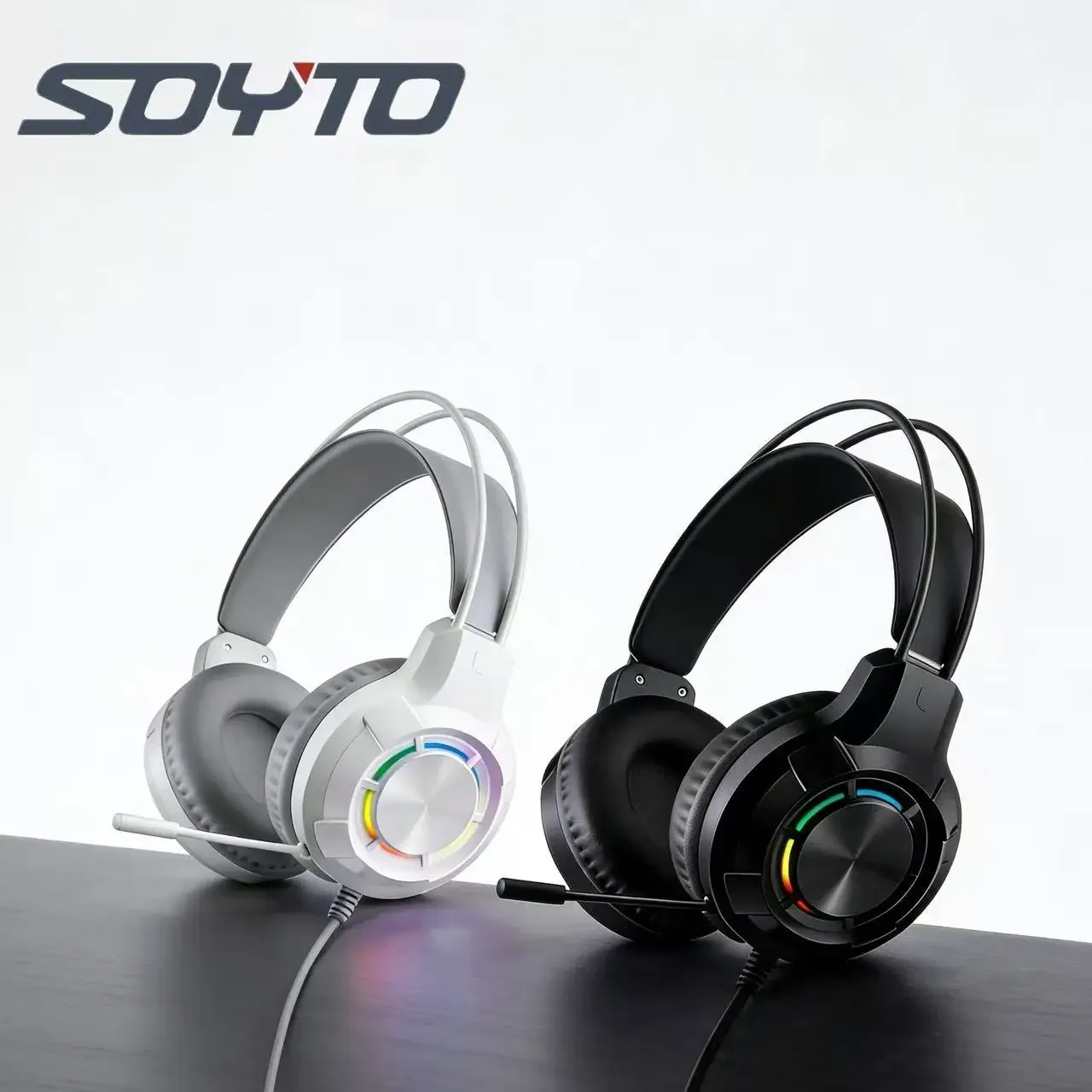 

Проводные накладные наушники SOYTO с микрофоном, Hi-Fi звук для ПК-игр и киберспорта, удобные для длительного ношения, черно-белые