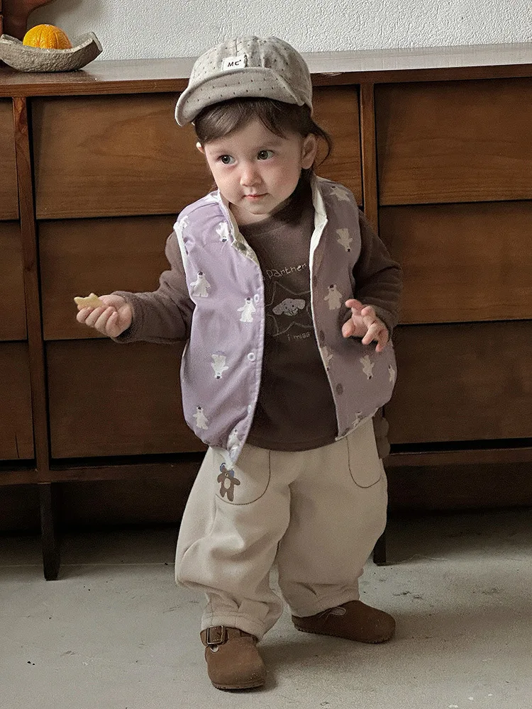 سترة للأطفال الرضع والأطفال الصغار قابلة للعكس مطبوع عليها رسوم كرتونية سترة بدون أكمام على طراز 90 سترة للأولاد من ريش البط الأبيض #5