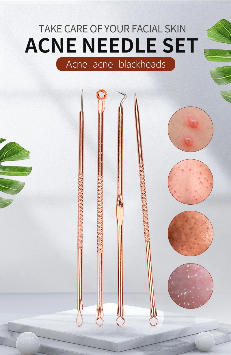 4-teiliges Akne-Mitesser-Nadel-Set, unparfümiert, Porenreiniger, Nadelhaken, Pickelentferner, Hautpflege-Werkzeuge und Zubehör – Detail 1