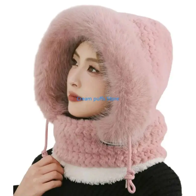 50LE Windproof Fleece Lined Cycling Pullover Hat With Full Face Mask And Ear Flaps