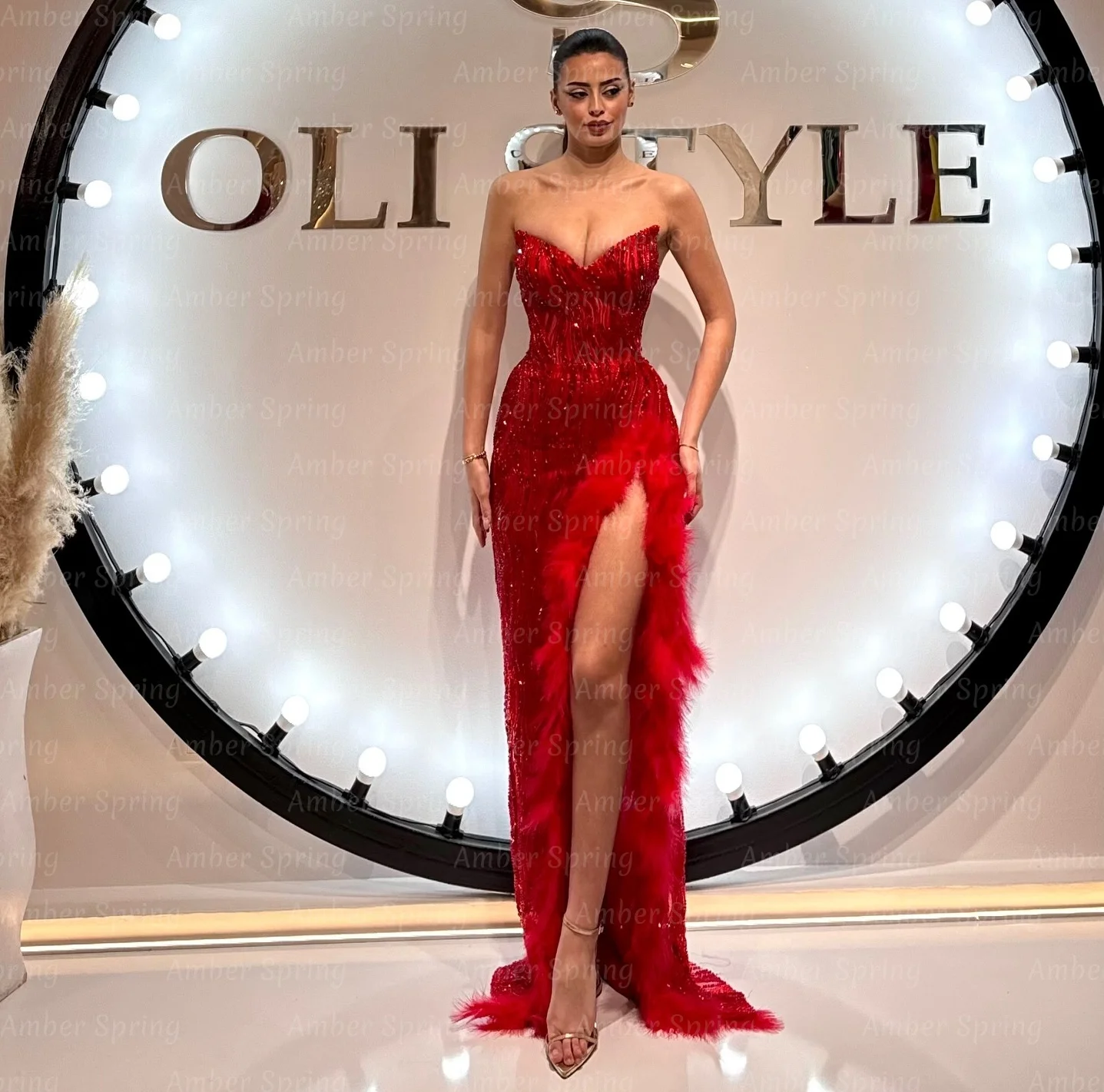 

Индивидуальные красные вечерние платья с пайетками и бисером, с высоким разрезом, для женщин, для официальных мероприятий, свадеб, вечеринок, с перьями, макси, для конкурсов красоты, Vestido de fiesta