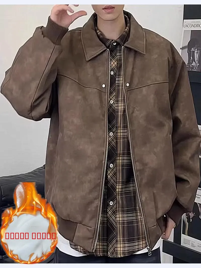 

Ретро-куртка из искусственной кожи для мужчин, утепленная хлопком, весенне-осенняя, в бейсбольном стиле, свободного кроя, для пар, молодежная, трендовая