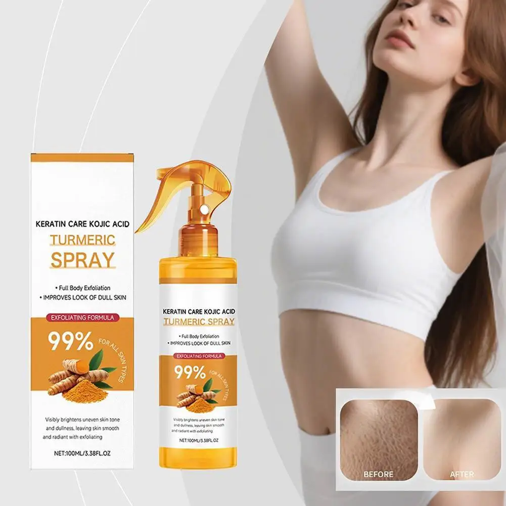 Spray esfoliante alla curcuma all'acido cogico da 100 ml, spray corpo schiarente e esfoliante per la pelle, esfolia e idrata delicatamente