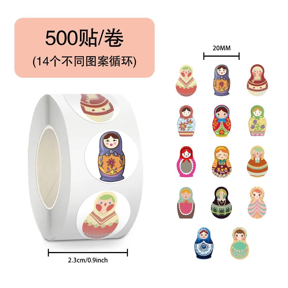 500 Stück/Rolle Niedliche Matroschka-Puppen Aufkleber mit Nationalen Elementen zur Dekoration von Koffern, Scrapbooking, Motorrädern, Laptops und Schreibwaren