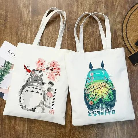 Bolso de mano Kawaii Totoro Spirit de dibujos animados para mujer, bolso de lona a la moda, bolso de compras ecológico de gran capacidad, mochila escolar de viaje de ocio