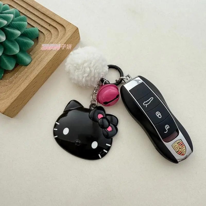 Kawaii Sanrio Hello Kitty Bell Pendant Keychain Cartoon Hairball Kt Cat Pendant Anime Peripheral Backpack Decoration Girl Gifts