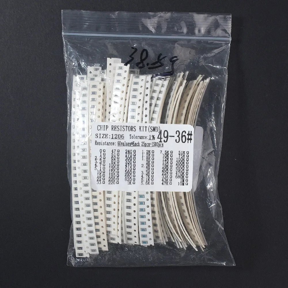 1500pcs 603 0805 1206 0R~10M SMD Film Resistor Accuracy 1% 60 Values*25pcs SMD Chip Resistor DIY Assorted Set of Resistors Kit 0