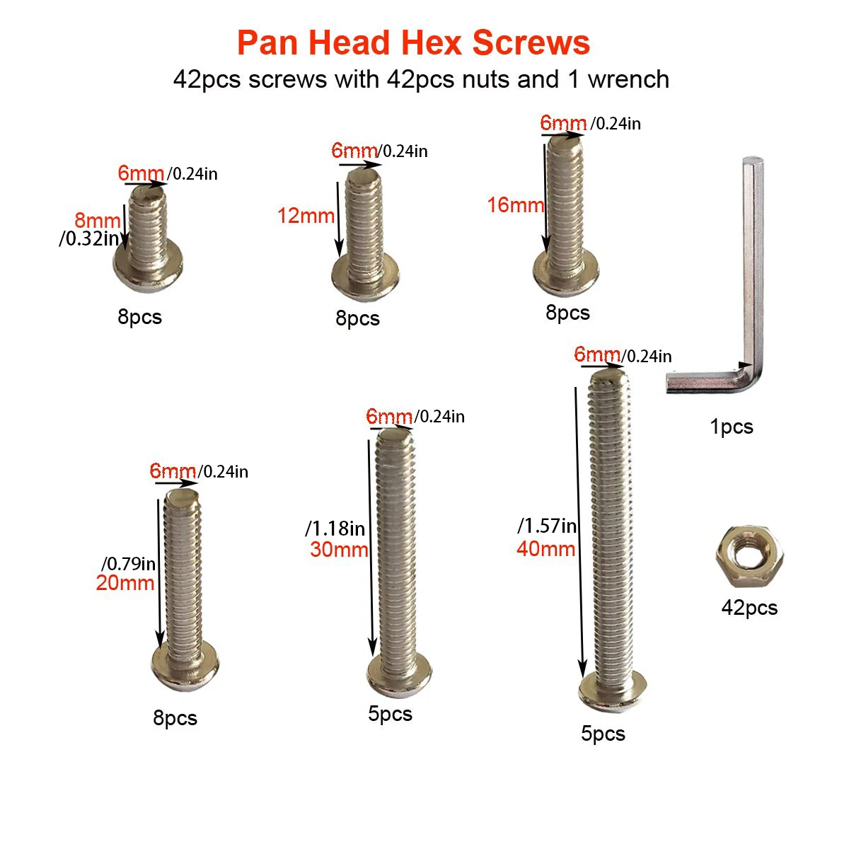 84 مجموعة من مجموعات مجموعة مسامير سداسية M6 x 8/12/16/20/30/40 مم، مقابس سداسية داخلية من الفولاذ المقاوم للصدأ للقيادة