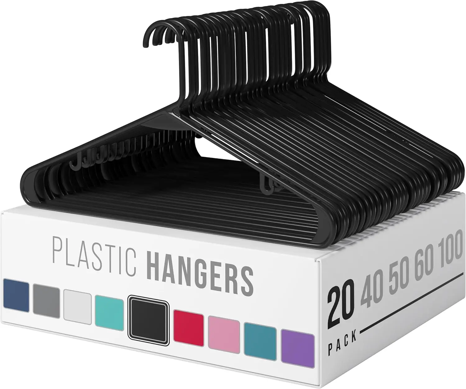 20 Pack - Black Plastic Hangers - Makes The Perfect Coat Hanger and General Space Saving Clothes Hangers for Closet