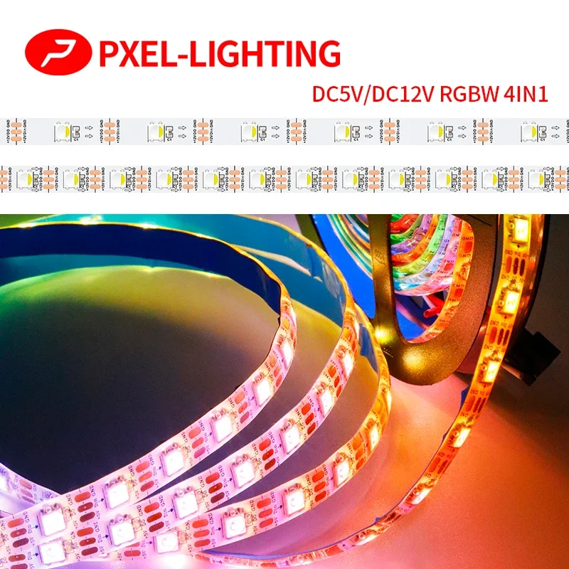 SK6812 5V 12V adresowalna taśma LED RGBW RGBWW 4 kolory w 1 SK6812 IC SMD 5050 RGB ciepła biała taśma lampowa elastyczna listwa świetlna