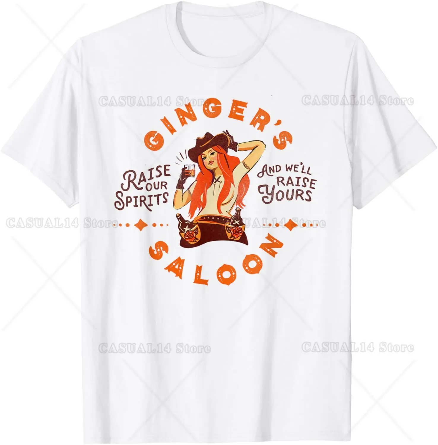 

Gingers Saloon Vintage Cowgirl Whiskey Redhead Dive Bar Artist Gift T-Shirt Cotton Short Sleeve