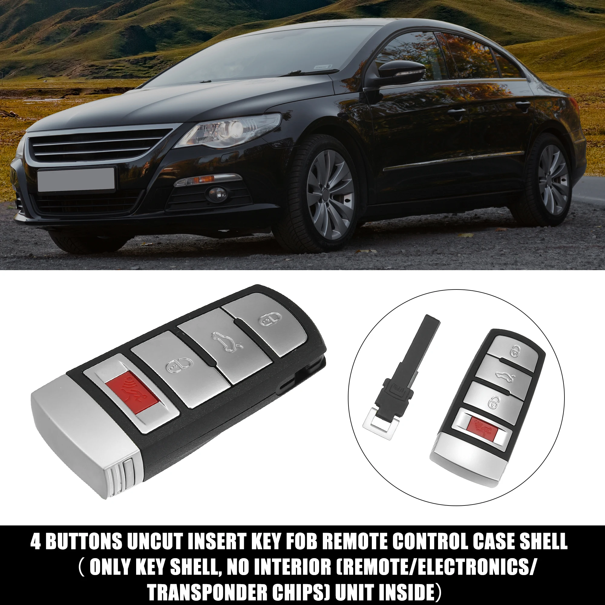 X Autohaux Car Smart Remote Control Key Case Fob Shell 4 Key Buttons Cover Housing Tools for Vw CC Passat 2009-2015 Accessories