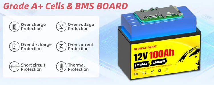 キャンピングカー用12V 100Ah リチウム電池 1280Wh