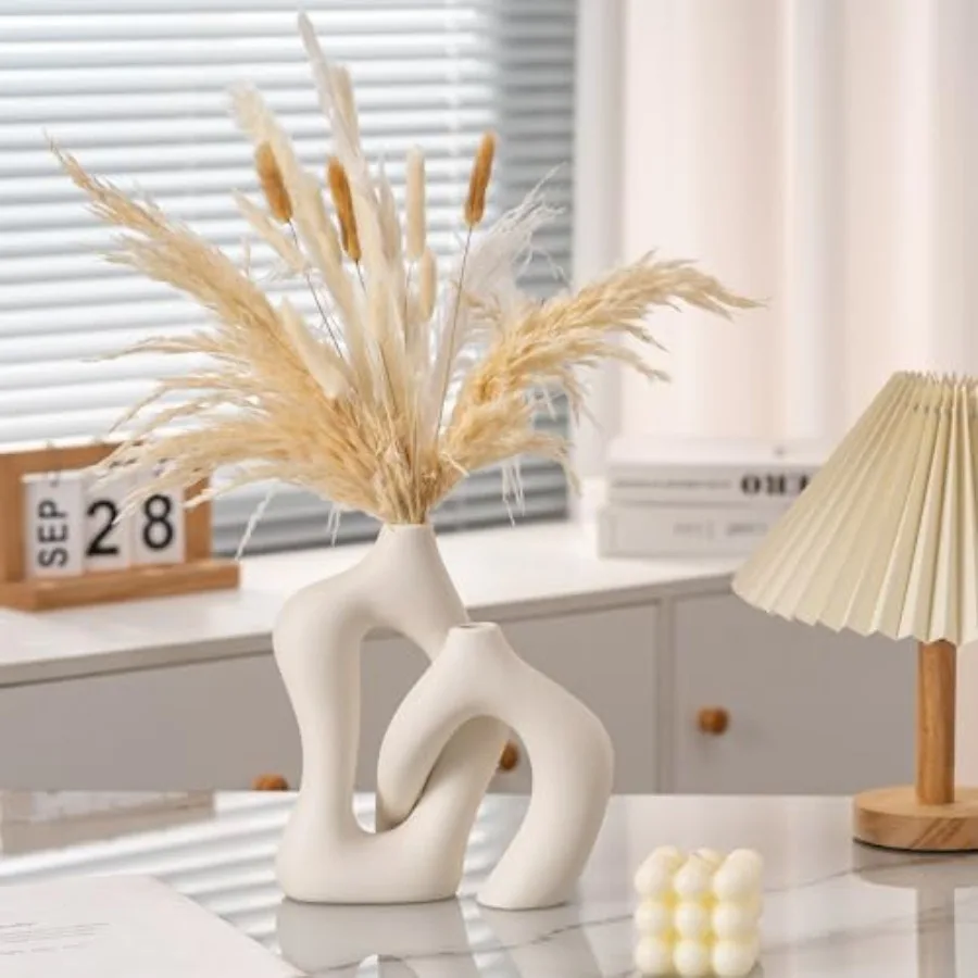 

Набор из 2 керамических декоративных цветочных ваз для домашнего декора: современный минималистичный стиль для стола, камина, полки, прихожей, центрального украшения интерьера