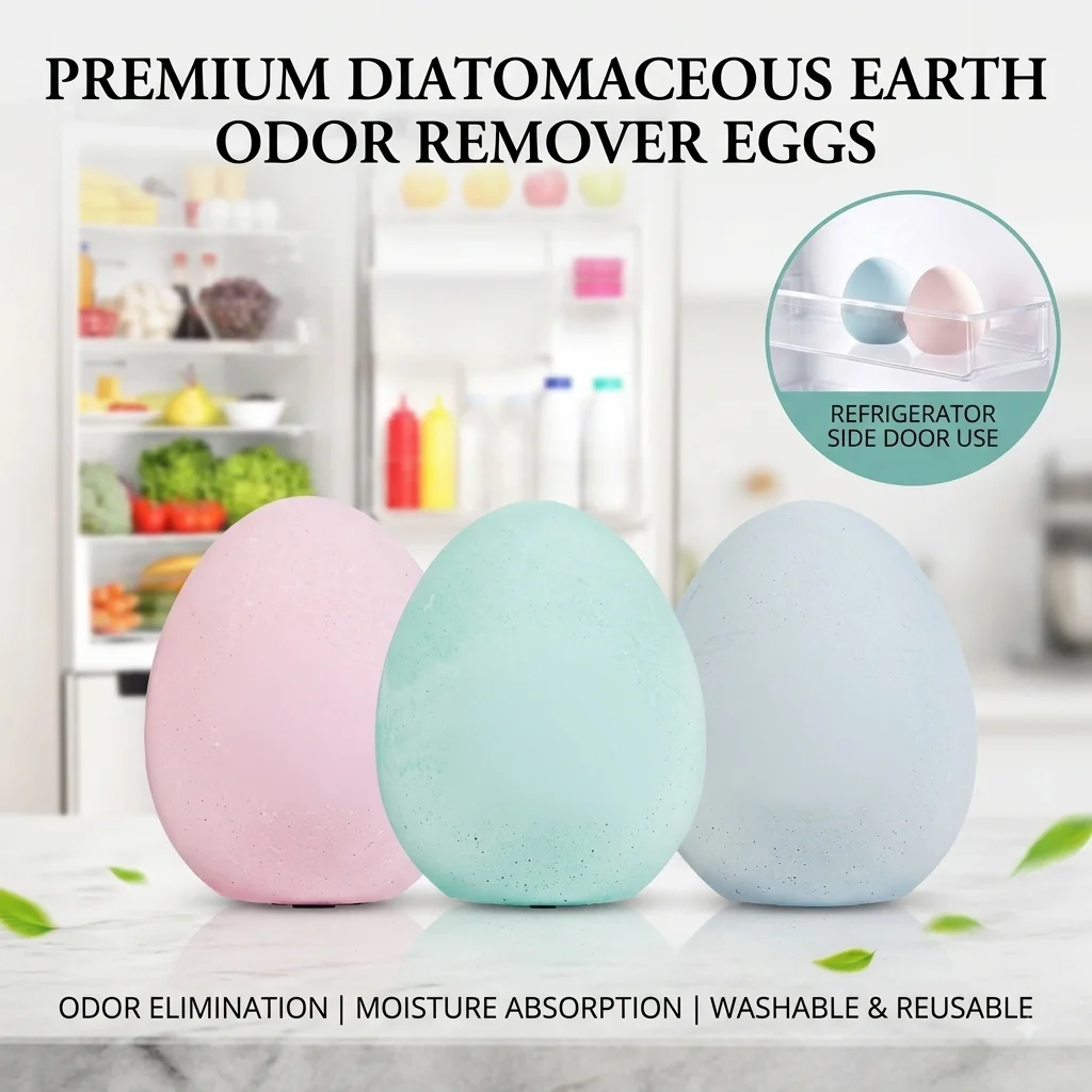 Diatomaceous Earth Mineral Deodorizer Egg Fridge Humidity Absorber Neutralizes Stale Odors Compact Safe Natural Home