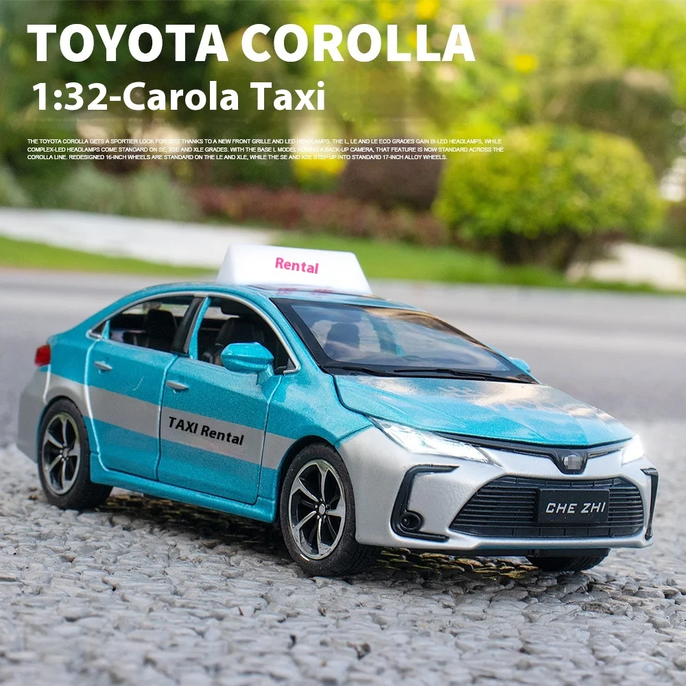 1:32 TOYOYA Corolla Taxi Alloy Car Diecast Metal Model Sound and Light Pull Back Children's Toys Birthday Present for Children