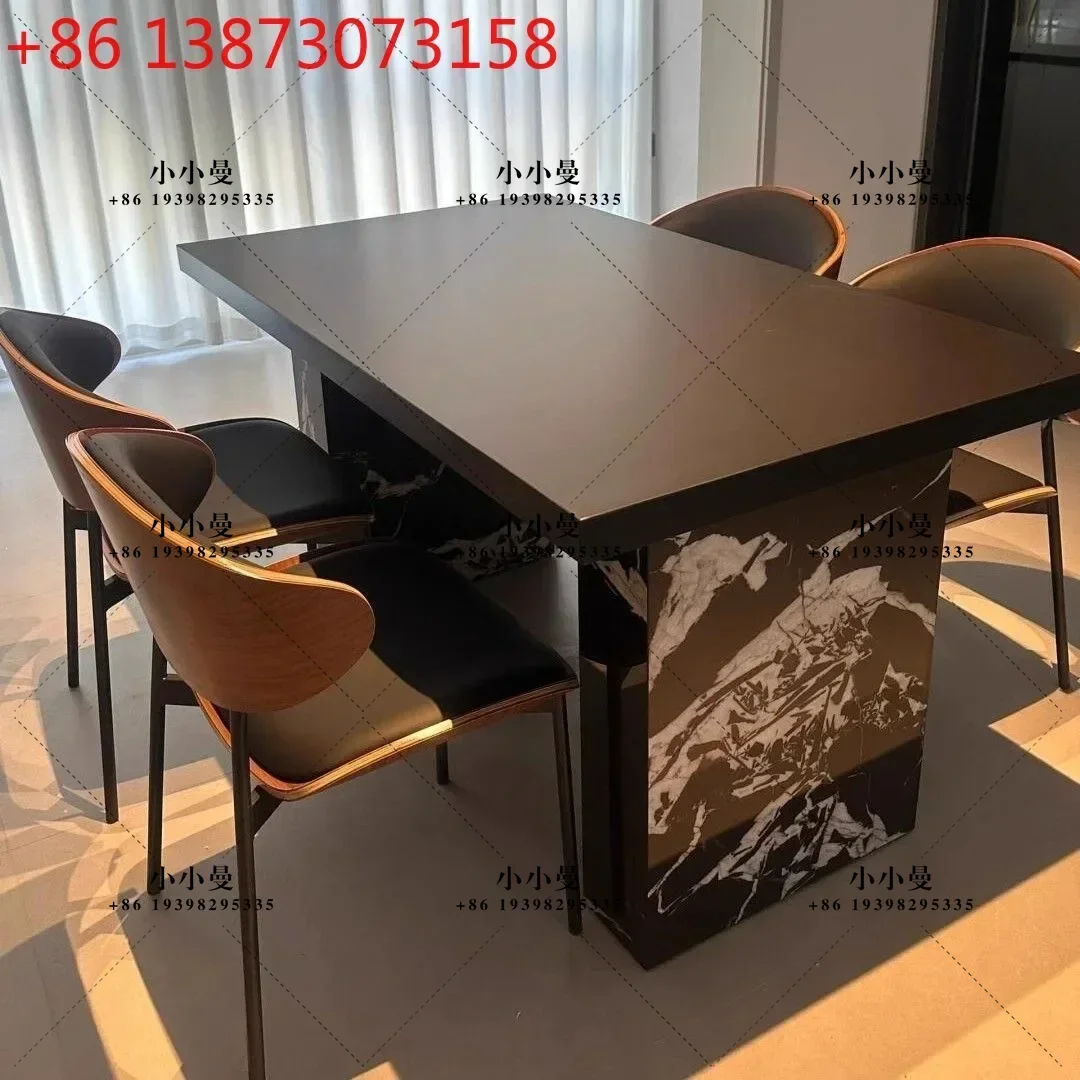 Italian slab island table meal, Bao House, large apartment, simple modern rectangular single table