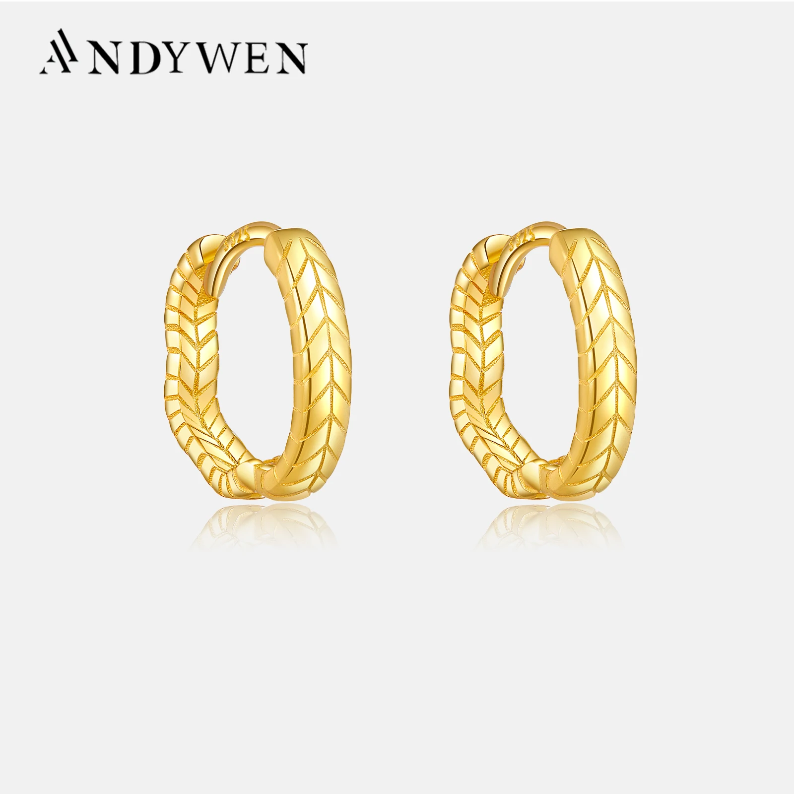 ANDYWEN Genuine 100% 925 Sterling Silver Stereoscopic Fashion Hoop Earrings Fashion Jewelry For Women Party Birthday Present