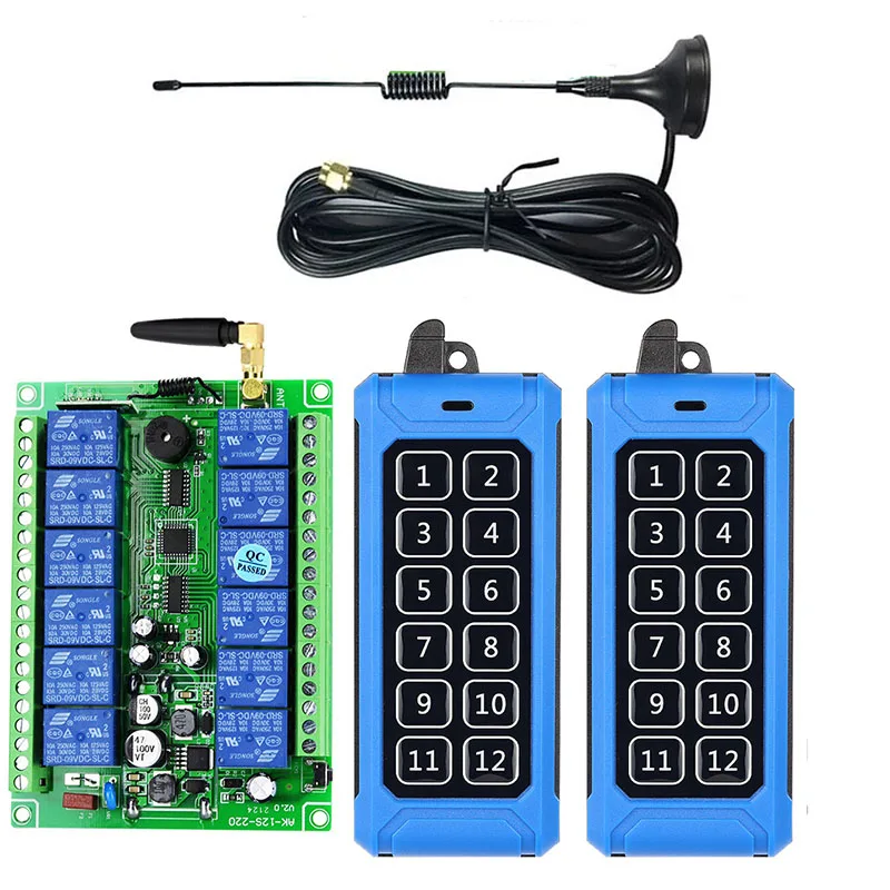 

1000m Industrial DC 12V 24V 36V 48V 12CH RF Wireless Remote Control Overhead travelling crane System Receiver Suckers antenna