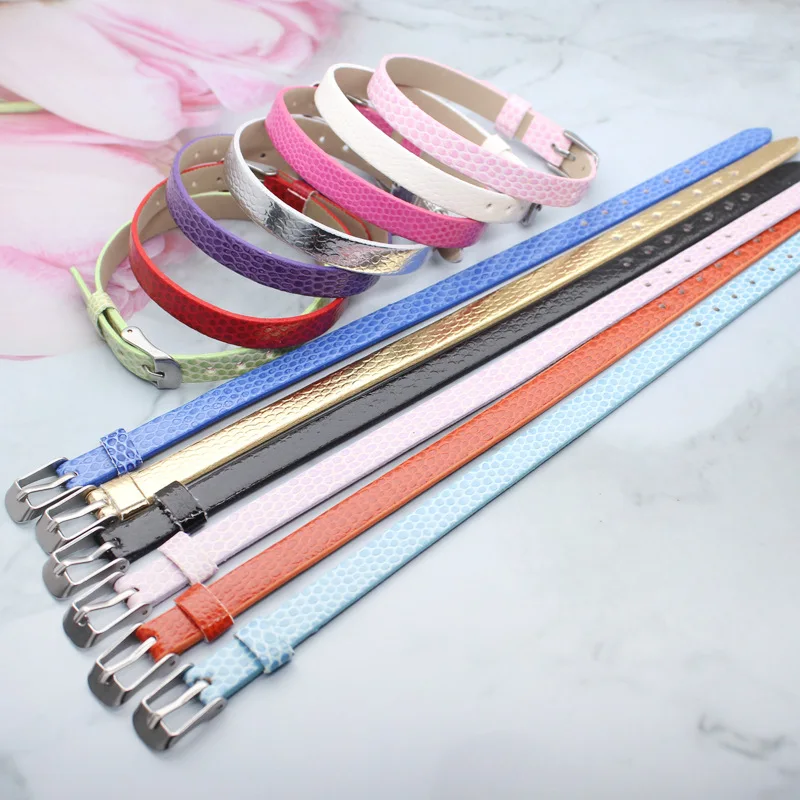 10pcs/lot 8MM Snake Skin PU Leather wristband bracelet 8x210mm fit for 8mm slide charms letters DIY Accessory