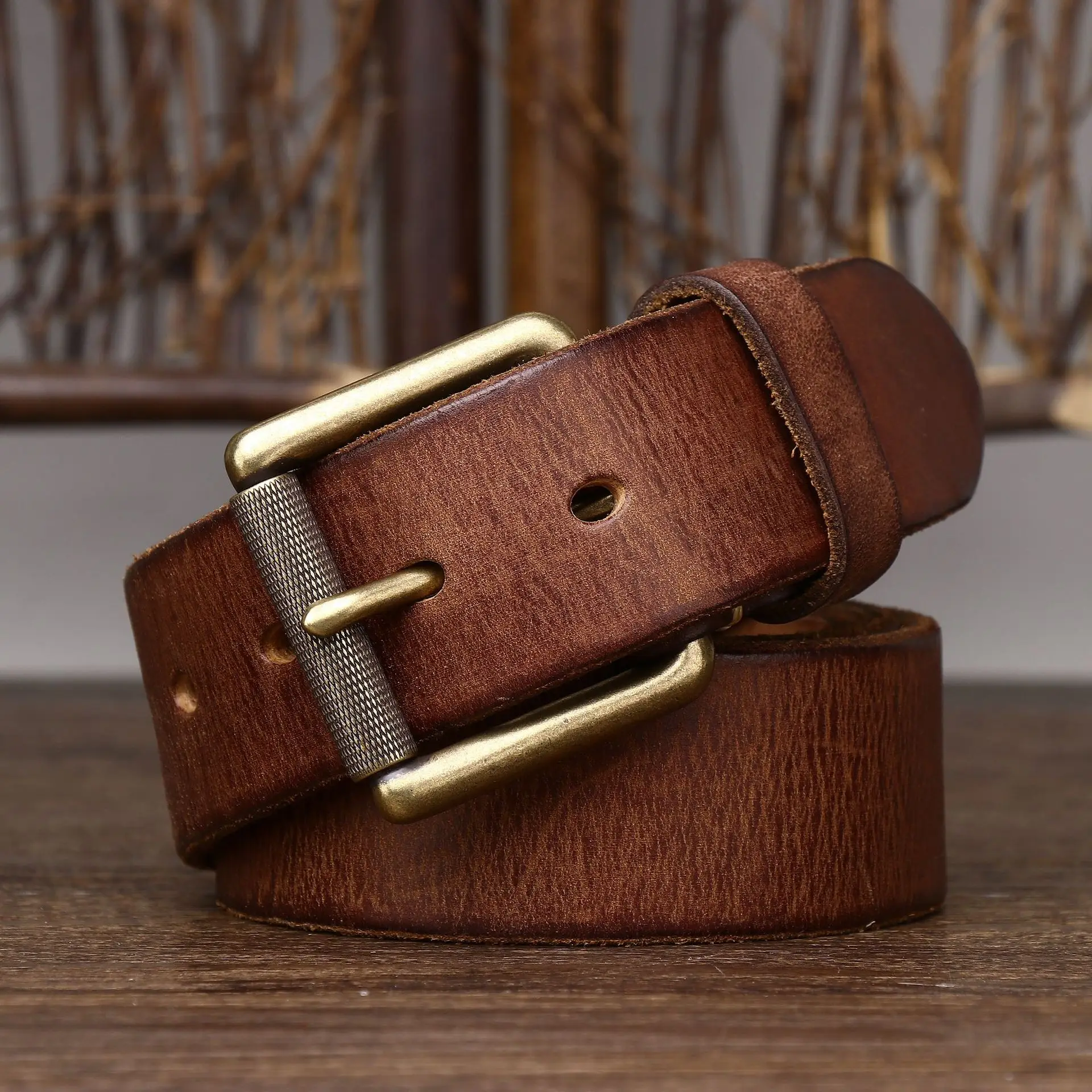 

4.0CM Thick Cowhide Copper Buckle Genuine Leather Luxury Retro Casual Jeans Thickened Belt Men High Quality Male Strap Cintos