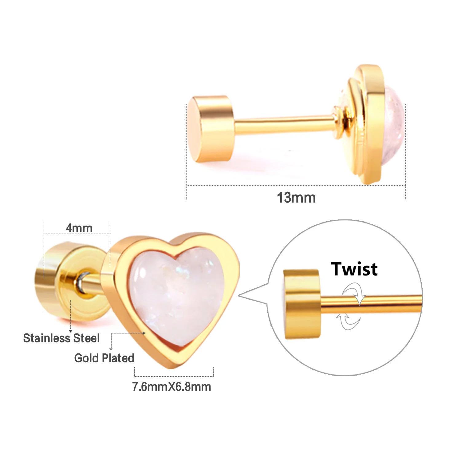 12 Paar koreanische Mode-Ohrstecker aus Edelstahl mit Schraubverschluss für Frauen, Valentinstag-Ohrringe, rosa Herz-Ohrringe – Detail 4