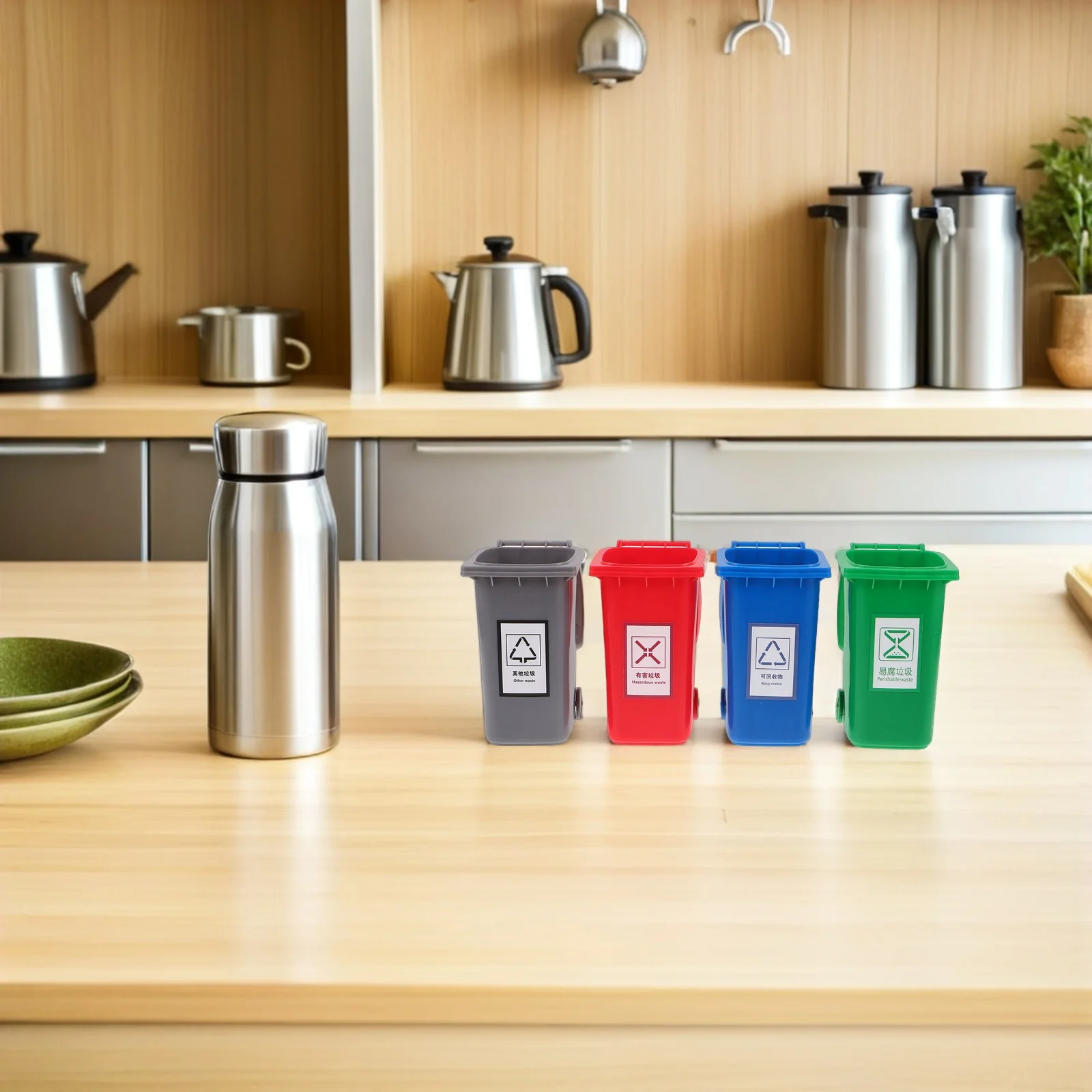 

4Pcs Desktop Mini Trash Can with Lid Space Saving Portable Desktop Garbage Bin for Office Study Bedroom Pen Holder Organizer