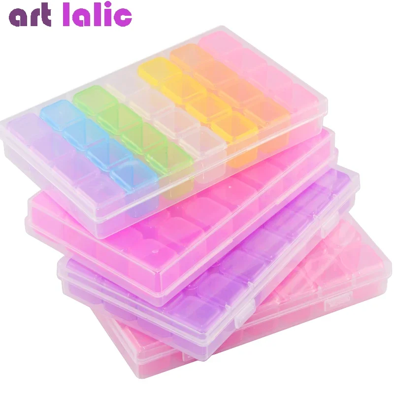 28 Compartment Nail Art Organizer Box Jewelry Storage Holder for Nail Rhinestones Accessories Clear Plastic Compartment Box