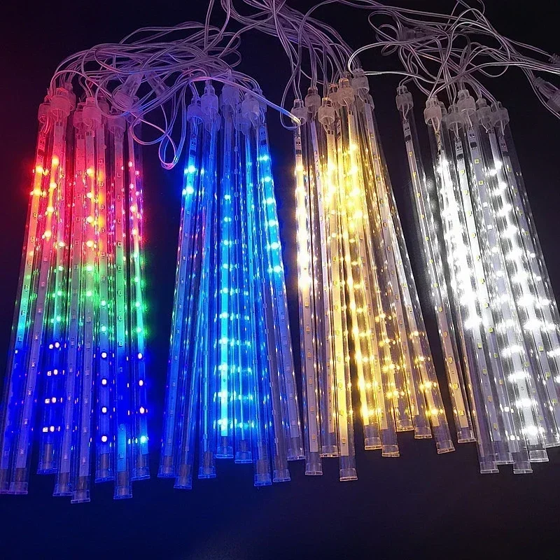 Luces navideñas de lluvia de meteoritos para exteriores, 8/10 tubos, 192 luces Led colgantes para árbol de jardín, lámpara de decoración para fiestas navideñas