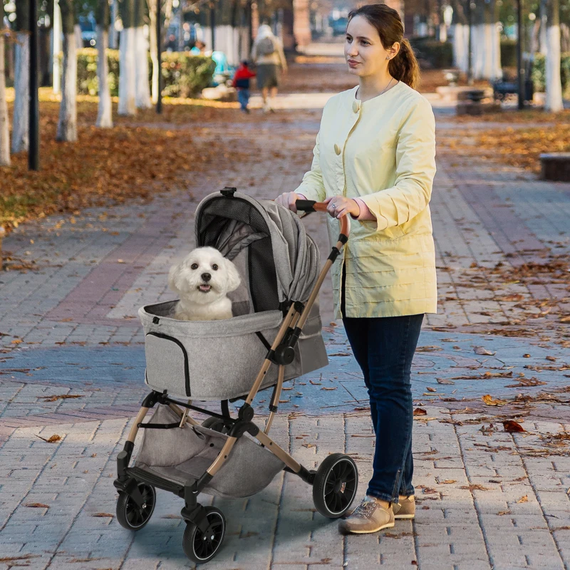 Luxury Easy Fold Removable Travel Dog Carrier Trolley Pets Stroller With Storage Basket for Cats 71*56.5*103cm