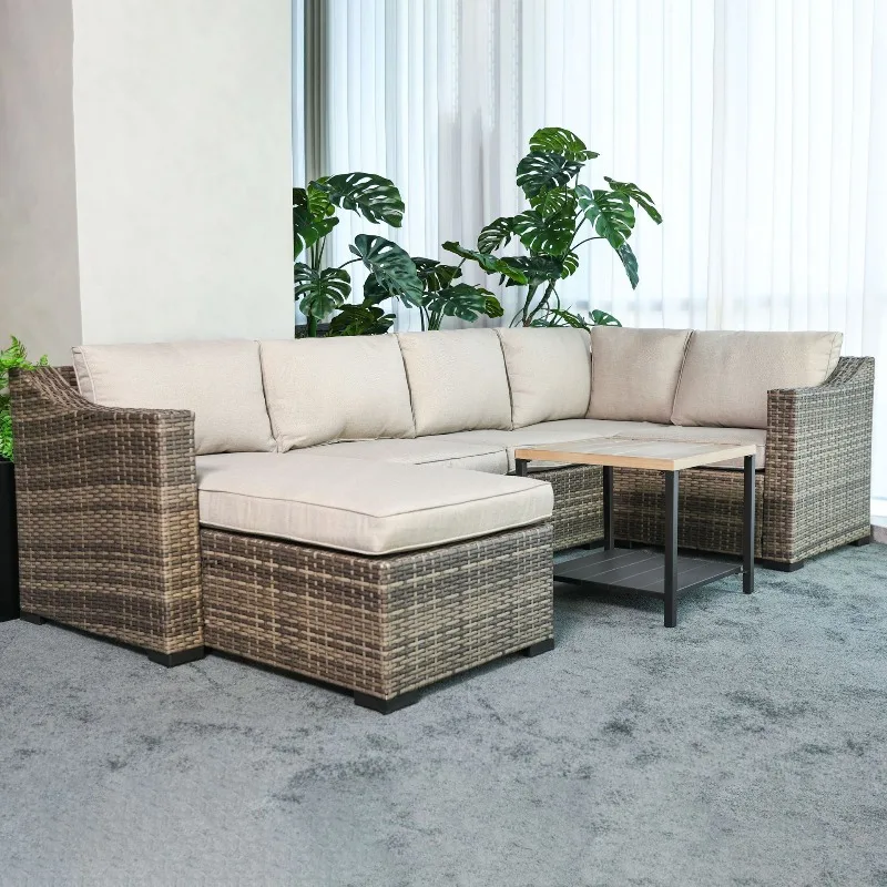 Divano per protezione solare impermeabile per esterni, sedia per tre persone in rattan, cortile nordamericano, giardino, divano combinato, terrazza, villa