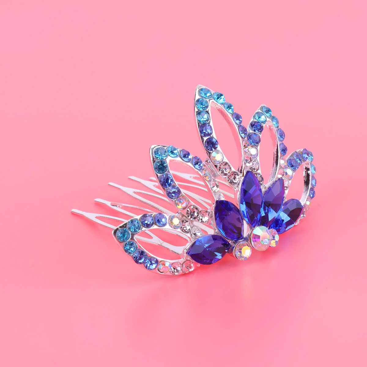 

1pc Crown Comb Bridal Headdress Wedding Blue Rhinestones Hair Accessories Women Bride Insert Hairpiece Prom Party Bridesmaid