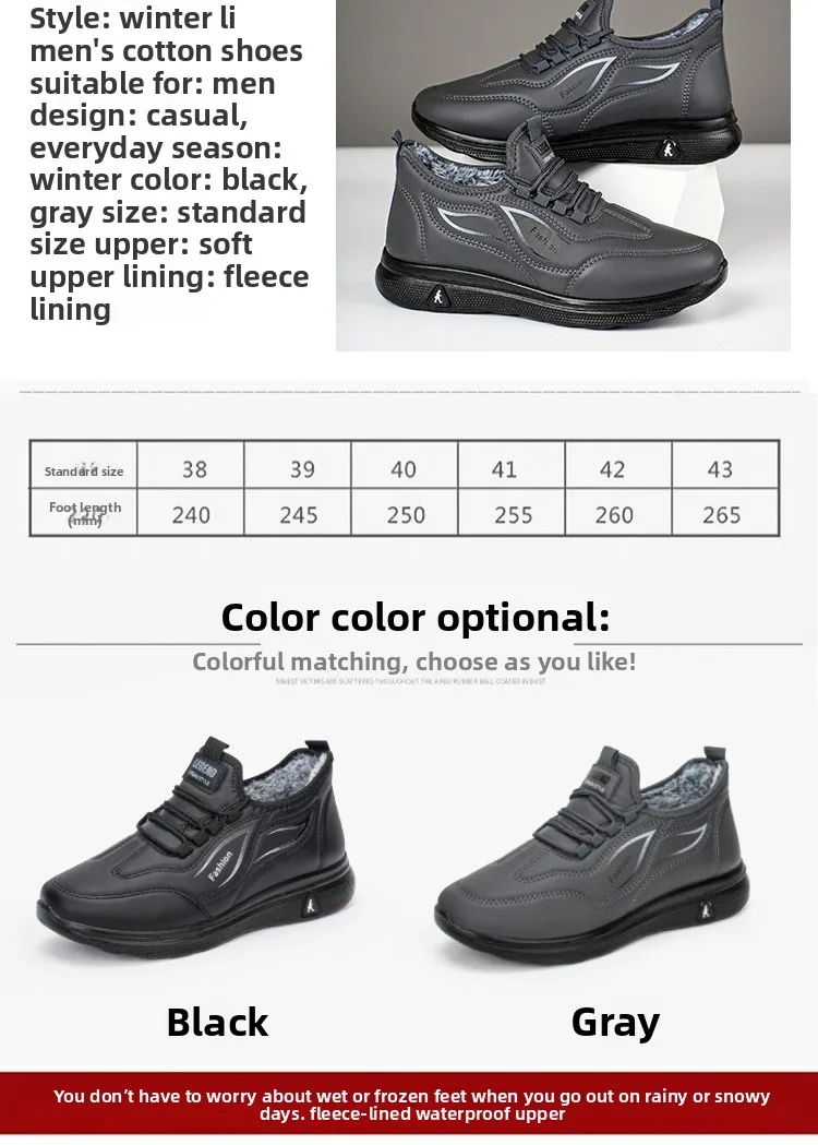 Herren Winter Warme Freizeit-Sportschuhe mit Schnürung, PU-Obermaterial, Fleece-Futter, Rutschfeste Dicke Sohle, Alltagsschuhe zum Gehen – Detail 6