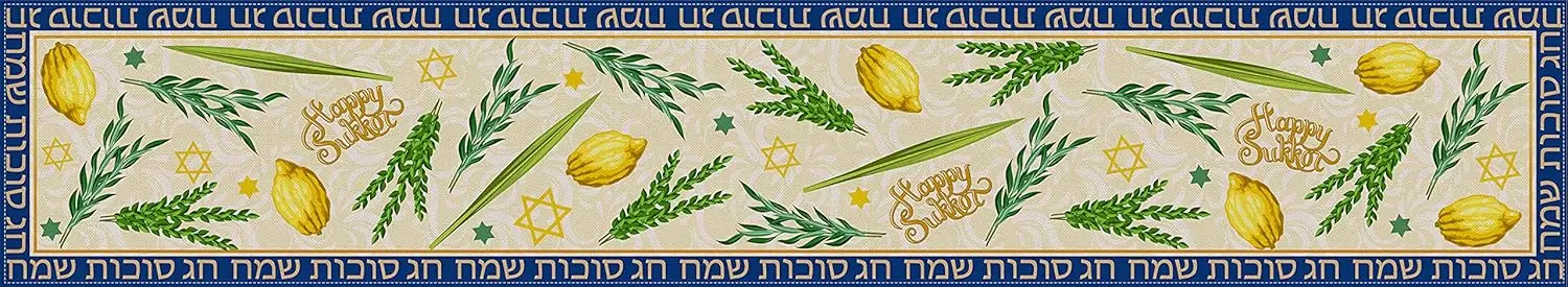 Happy Sukkot Lniane bieżniki na stół Komoda Szalik Dekoracja stołu Sukkah Etrog Lulav Bieżnik na stół Żydowski Festiwal Kuchnia Impreza Dekoracja